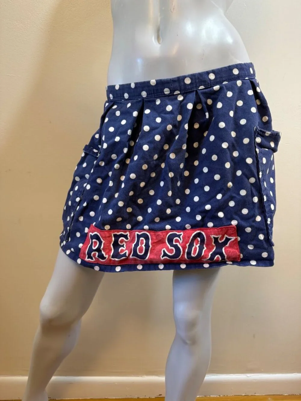 Vintage Style Boston Red Sox Polka Dot Half Apron Tradwife Reworked OOAK